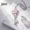 Key Pendant Necklace Cherry Blossom Pink Enamel Alloy Choker Romantic