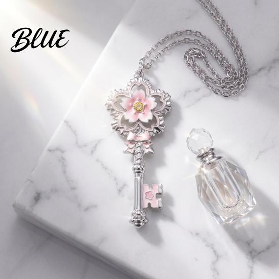 Key Pendant Necklace Cherry Blossom Pink Enamel Alloy Choker Romantic