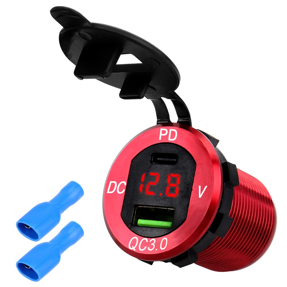 

Quick Charge For Car RV Truck Motorcycle Yacht Charger Socket Power Outlet Adapter PD Type-C QC3.0 USB 12-24V 40W красный