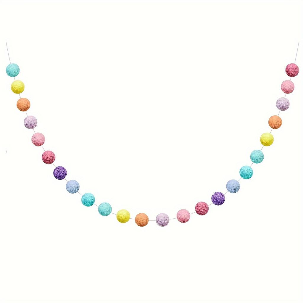 Felt Ball Garland Colored Pompon Garland, 200cm Long 24-Ball Garland Suitable for Mardi Gras Easter New Year Valentine Walls