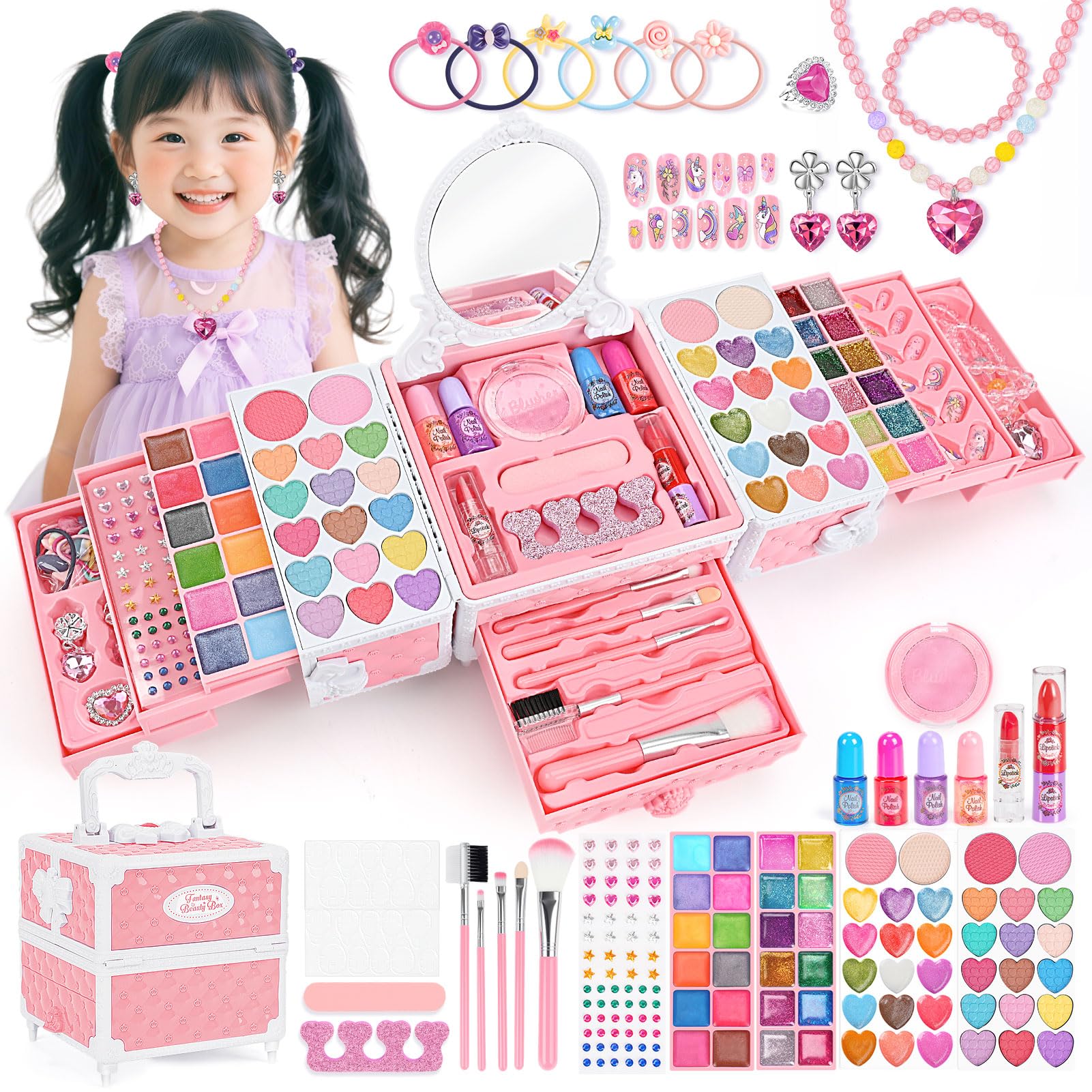 

Набор косметики Dreamon для макияжа для детей младшего школьного возраста, подарок для младшего школьного возраста, рождественский подарок для девочек, коробка, игрушка, косметика, туалетный столик, девочки, 6, 7,