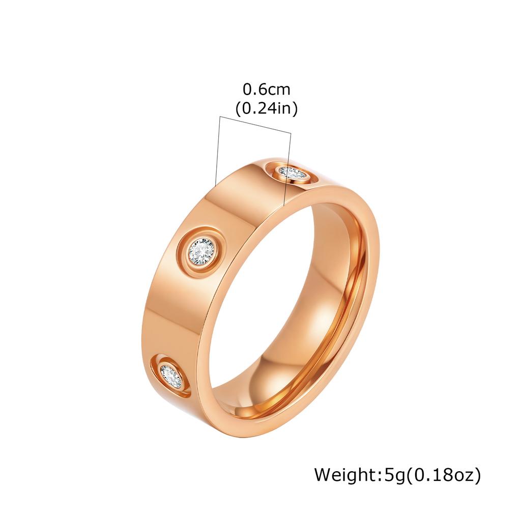 4mm 6mm Luxury Cubic Zircon Stainless Steel Ring for Women Men, Gold Plated Chunky Waterproof Finger Jewelry for Lover Size 5-12