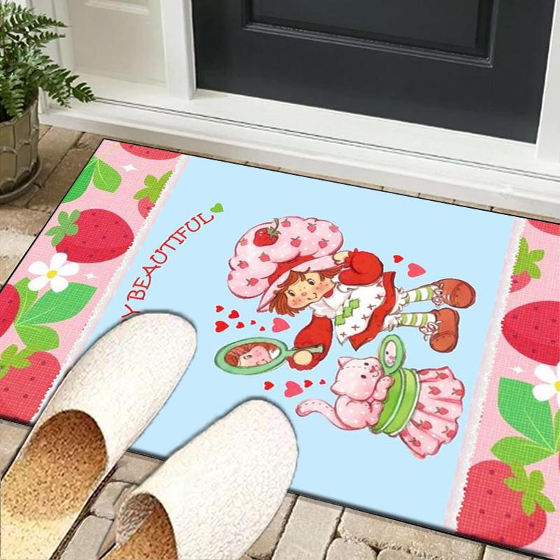 Strawberry Hat And Cat Office Rug Chair Mat, Game Carpet, Suitable for Front Door, Bedroom, Living Room, Desk, Holiday Gift