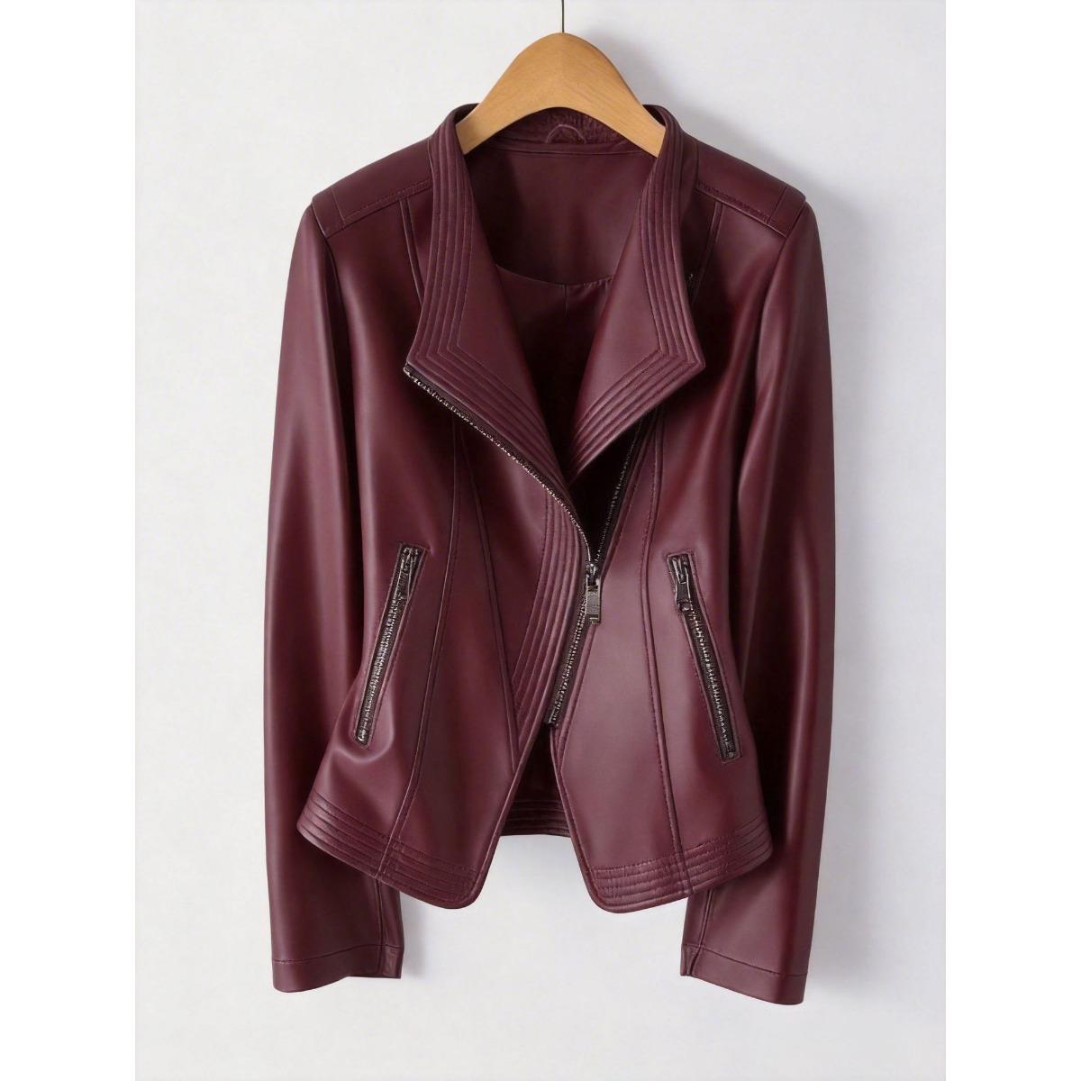 Women`s Slim Fit PU Leather Jacket