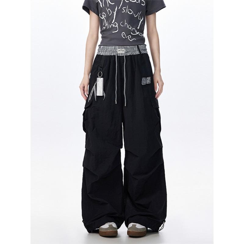 

Трендовый уличный быстросохнущий комбинезон прямого кроя на кулиске, мужские летние спортивные брюки-парашюты, широкие брюки в стиле хип-хоп 2XL чёрный