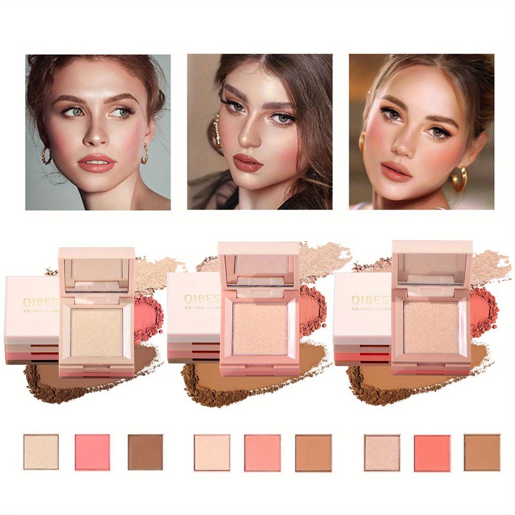 3 w 1 rozświetlacz do twarzy i paleta do konturowania różem Pearl Polarising Stereo Matte Finishing Powder Natural Waterproof Eye Shadow Makeup Palette