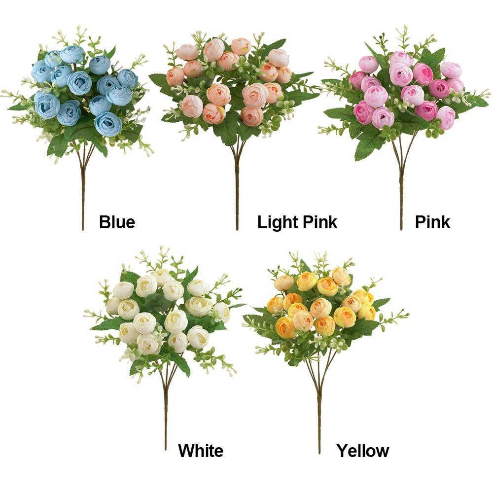 15 Heads Tea Rose Artificial Flower Multicolor Silk Petals Simulation Rose Flower Green Leaves Floral Arrangement Faux Flower