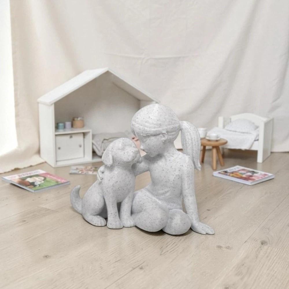 Cute Desktop Dog Figurine Creative Canine Statues Crafts Girl And Dog Statues  Home Decoration