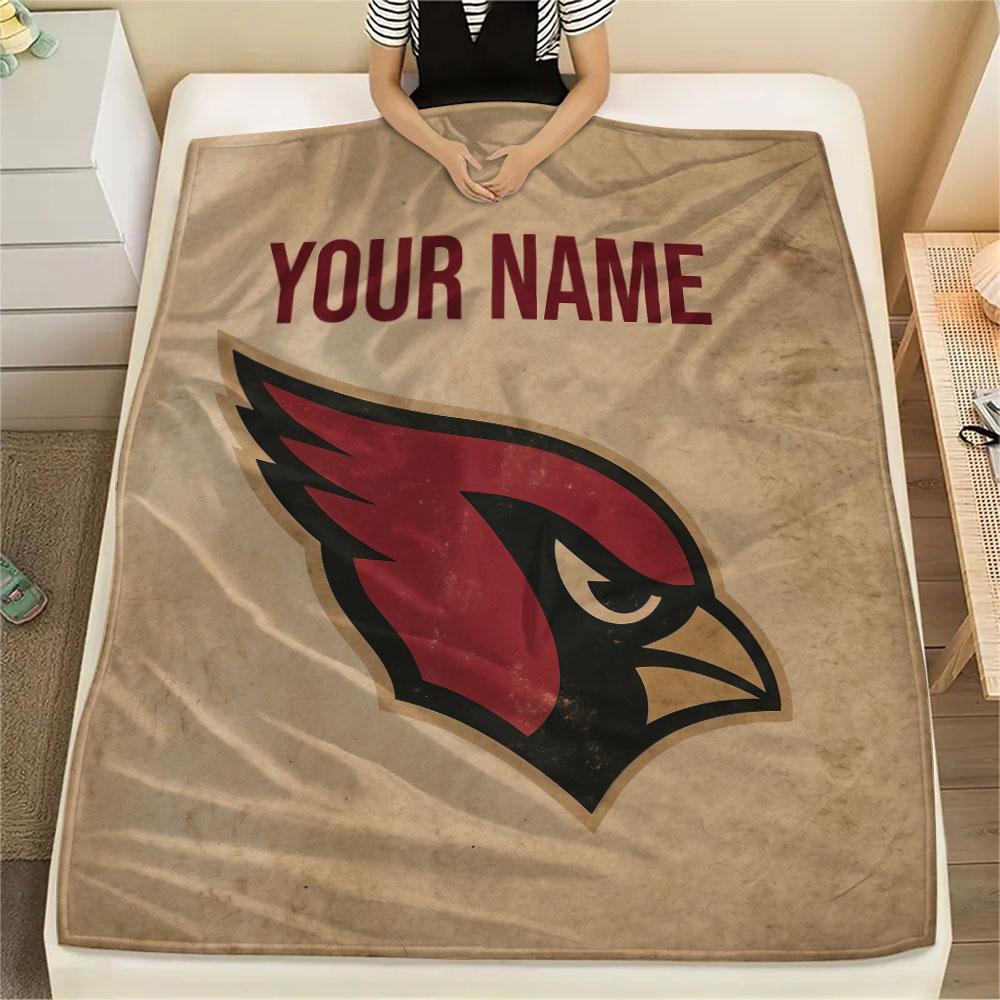 Custom Name,Arizona Cardinals Printed Flannel Blanket, Soft Throw for Bedroom Sofa, Washable, Christmas Present, Great Gift.