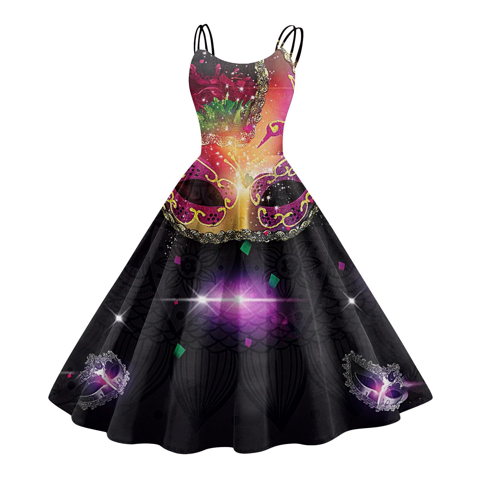 

Женское платье, карнавальный принт, сексуальные подтяжки, большой дисплей, ретро-платье L чёрный