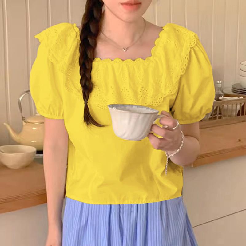 

VONDA Женские летние кружевные блузки с круглым вырезом и короткими рукавами S