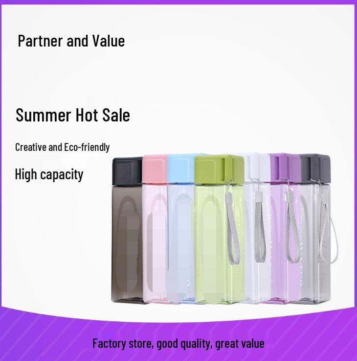 

Universal Portable Sports Water Cup - Simple Square Design for Milk Tea, Kids, Students, and Gifts Transparent Black