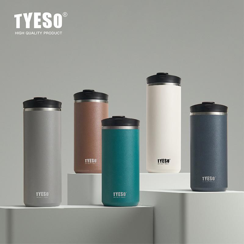 Tyeso French Press Cestovní hrnek 304 Nerezová ocel Přenosný Kávovar Cold Brew Čajové sítko Dvoustěnné Izolované Termoska