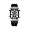 Swiss True Tourbillon Men's Mechanical Fashion Watch with Rubber Strap and Hollow Square Design