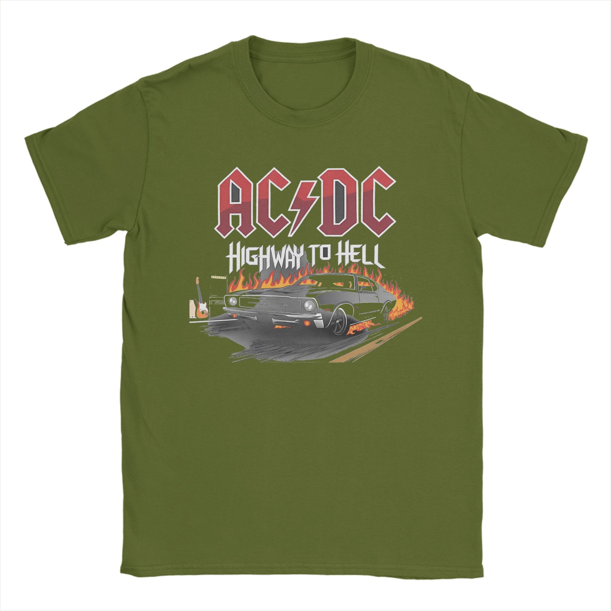

Highway to hell AC-DC T-Shirt for Men Vintage 100% Cotton Tees Round Neck Short Sleeve T Shirt Plus Size Clothing 4XL
