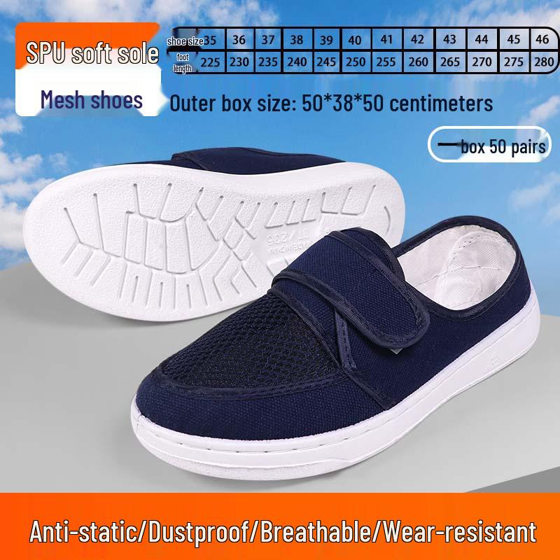 Breathable Anti-static Mesh Shoes with Thick Soft Soles and Non-slip Velcro Canvas