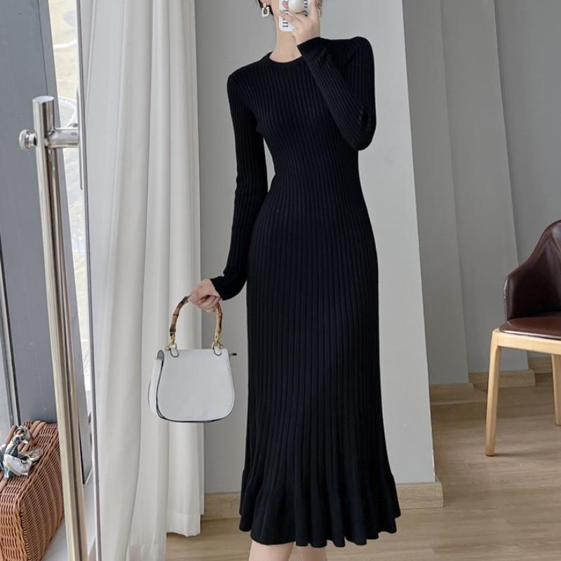 Spring and Autumn Sweater Dress Women Knitted Tunic Long Basic Dress Slim Winter Sexy Warm Black Long Sleeve Dress