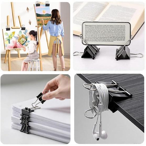 Binder Clips 100 Pack 0.75inch, 19mm Mini Black Office Paper Clip, Foldback Clips Clamp Binder Clips for Office Home Supplies