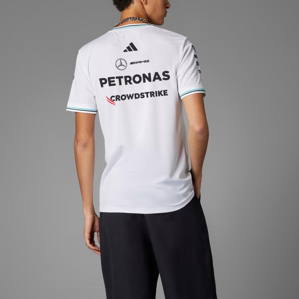 Adidas X Mercedes-Amg Petronas F1 Team Ss25 Driver Jersey Authentic Striped Logo Letter Crew Neck Short Sleeve T-Shirt Men Tops White Black JX5795