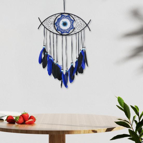 Boho Style Evil Eye Dream Catcher Handmade Blue Wall Hanging Woven Dream Catcher for Home Office Bedroom Living Room