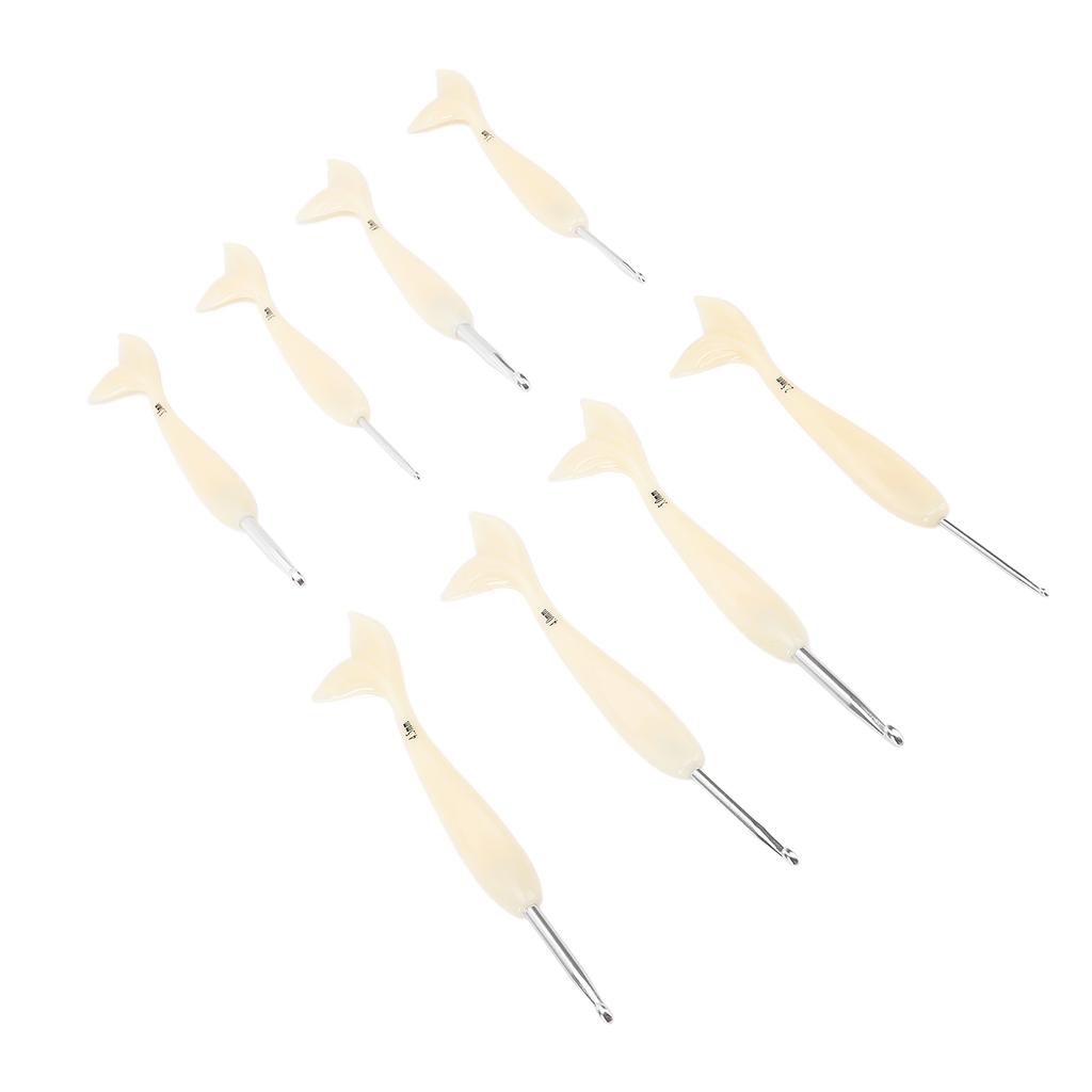 8Pcs Crochet Hook ABS Fish Tail Handle Aluminum Hook 2.5mm to 6.0mm Ergonomic Handle Crochet Hook Se
