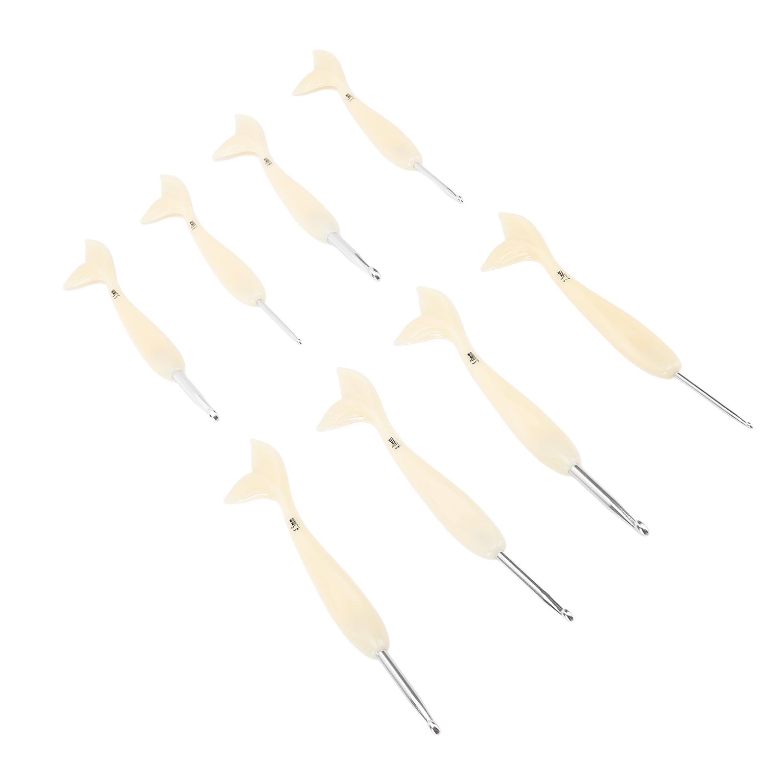 8Pcs Crochet Hook ABS Fish Tail Handle Aluminum Hook 2.5mm to 6.0mm Ergonomic Handle Crochet Hook Set White