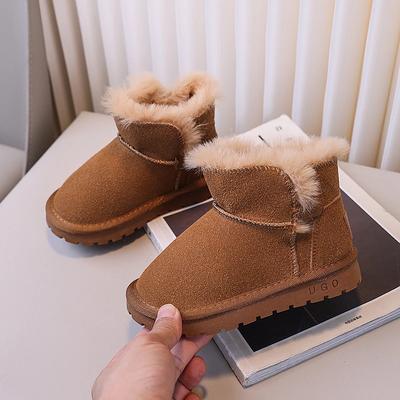 Bottes Chaudes en Peluche pour Enfants 2024 pour Filles Hiver Nouvelle Mode Style Coréen Semelle Souple Antidérapante Polyvalentes Chaussures en Cuir