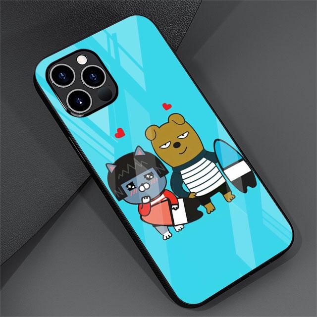 Kakao Friends Cute Glass Case For Apple iPhone 14 13 Pro 11 12 7 8 Plus SE 2022 XR X XS Max 6 6S Tempered Phone Cover Cartoon