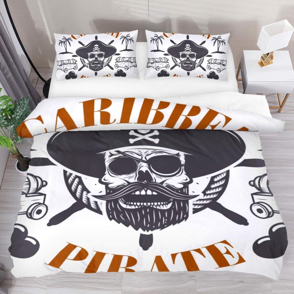 Pirátský povlak na přikrývku Žraločí zátoka Ostrov Tortuga Karibské vody Retro Jolly Roger Hořčicově modrá Dekorace do ložnice Ženy Děti Muži
