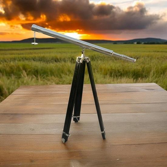 152,4 cm langes nautisches Teleskop aus Messing mit silberfarbenem Finish, verstellbarem schwarzem Stativ, maritimer Stil, Retro-Dekoration, Geschenkidee zum Geburtstag oder Jahrestag, Wohnaccessoire