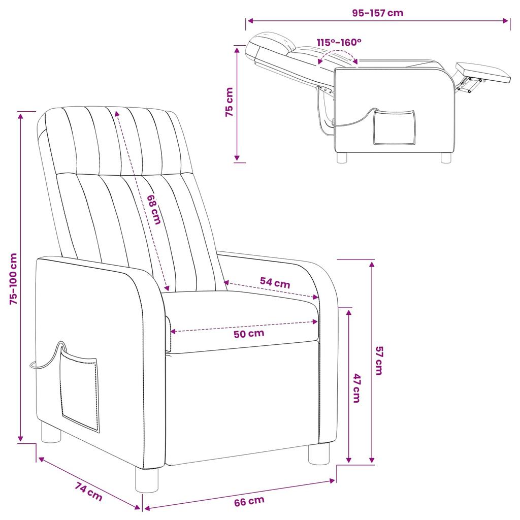 Massage Recliner Dark Gray Velvet (V)