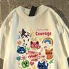 Korean Retro Cute Cat Short Sleeved Tshirt for Unisex Womens Casual Loose Round Neck Summer Top