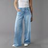 Womens High Waisted Jeans Stretchy Flared Straight Leg Loose Trendy Hem Denim Pants