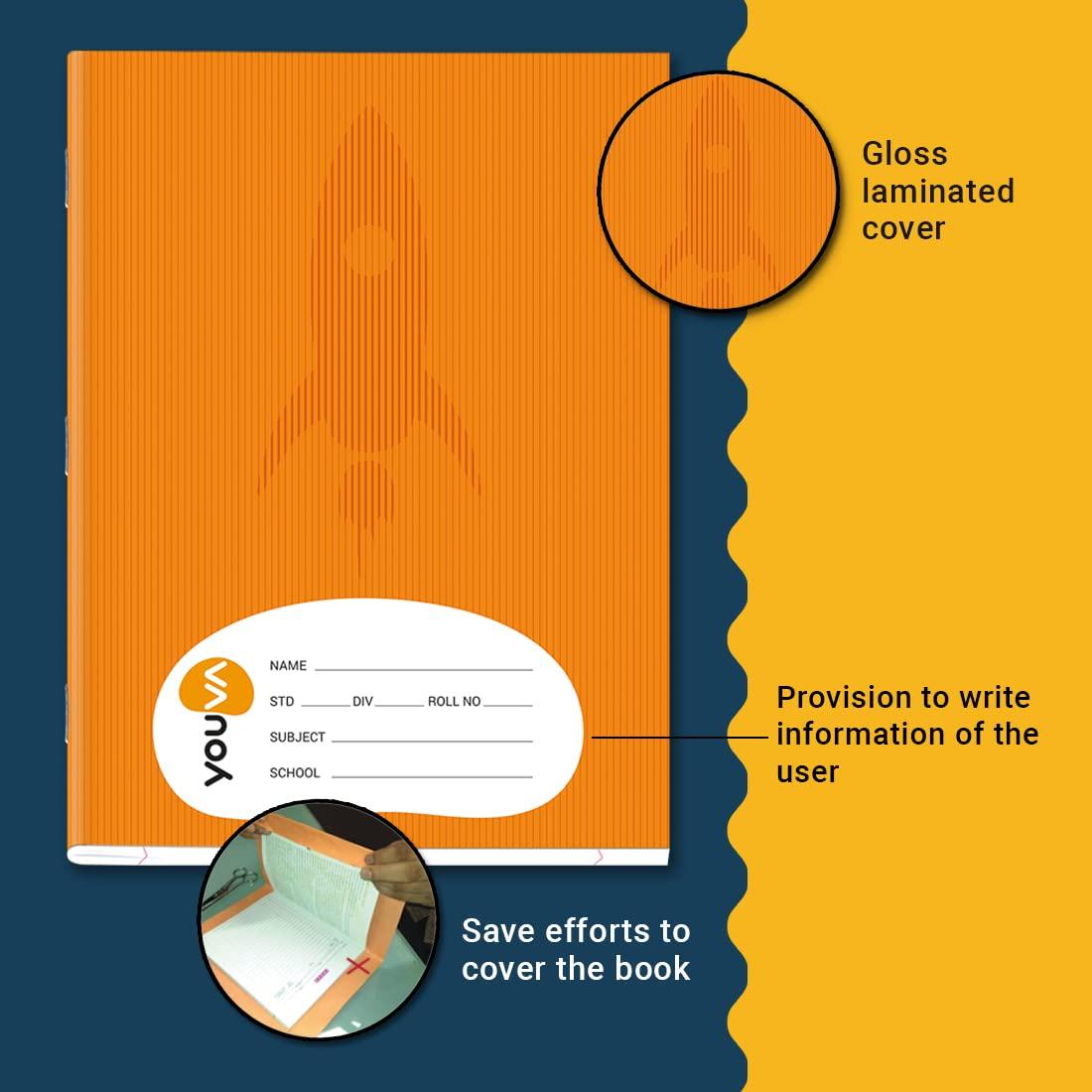 Youva Navneet Brown Cover | Soft Bound Notebook | 18 Cm X 24 Cm | Single Line | 172 Pages | Pack Of 12