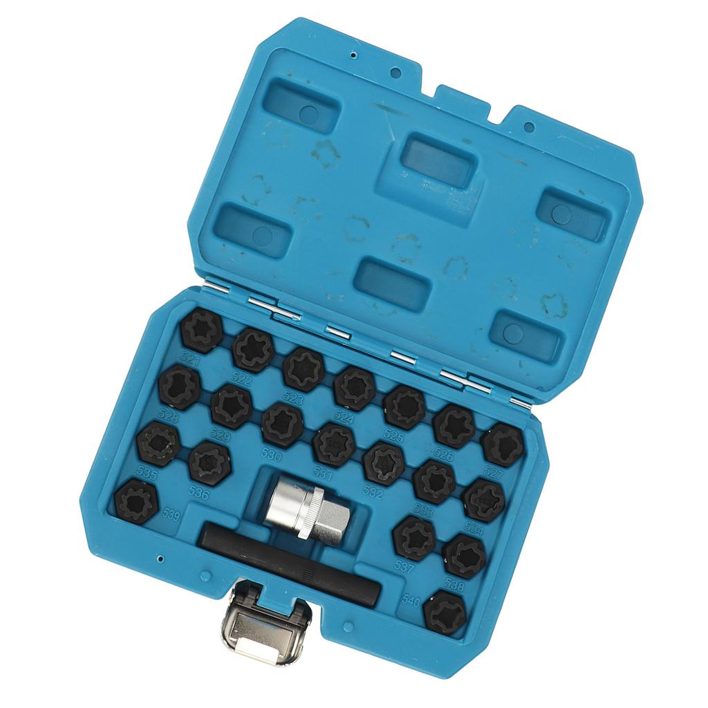 Kit de 22 pièces pour le retrait de clés de blocage de roue Outil antivol pour le retrait d'écrous de roue avec adaptateur de douille de 12 pouces