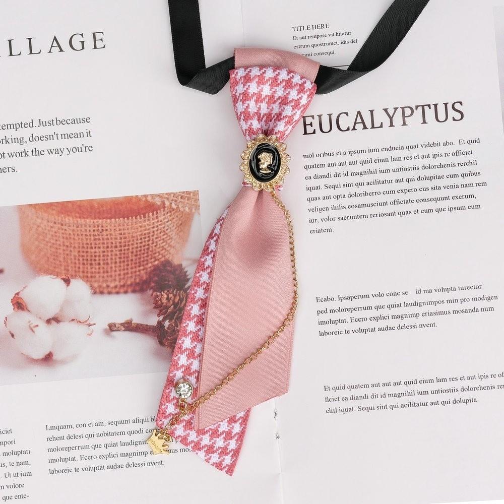 Y2K Preppy Necktie Oval Decorative Neck Tie Chic Plaid Bow Tie JK Uniform