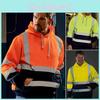 Męska Kurtka z Kapturem Odblaskowa Wysokiej Widoczności ze Ściąganymi Mankiety i Dołem
