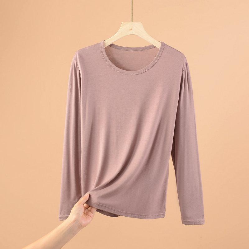 Plus Size Modal Long-Sleeve Loose Fit Round Neck T-Shirt for Women