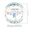 Blue Watercolor Little Boy Birthday Party Disposable Tableware Set: Plates, Cups, Napkins