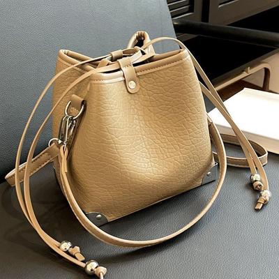 Fashion Design Handle Bucket Bag For Women Popular High Quality Pu Leather Drawstring Shoulder Bags Versatile Crossbody Bag