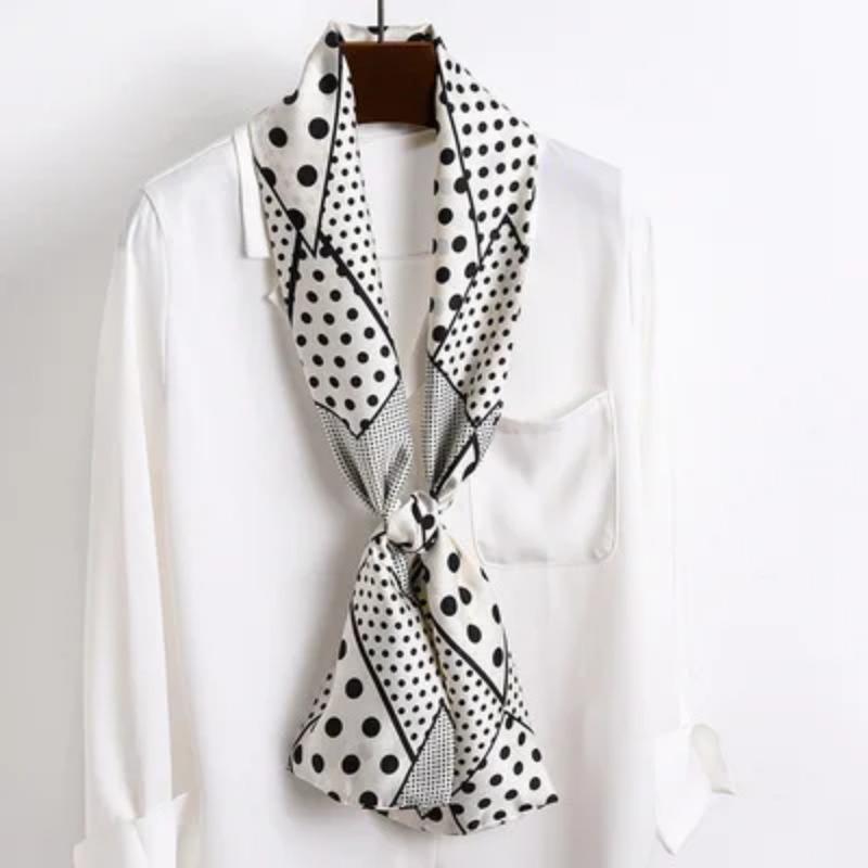 Hijab Real Long Silk Women Print Elegant Neck Scarves Hair Head Ribbon Tie Bag Handle Decoration Foulard Collar Kerchief