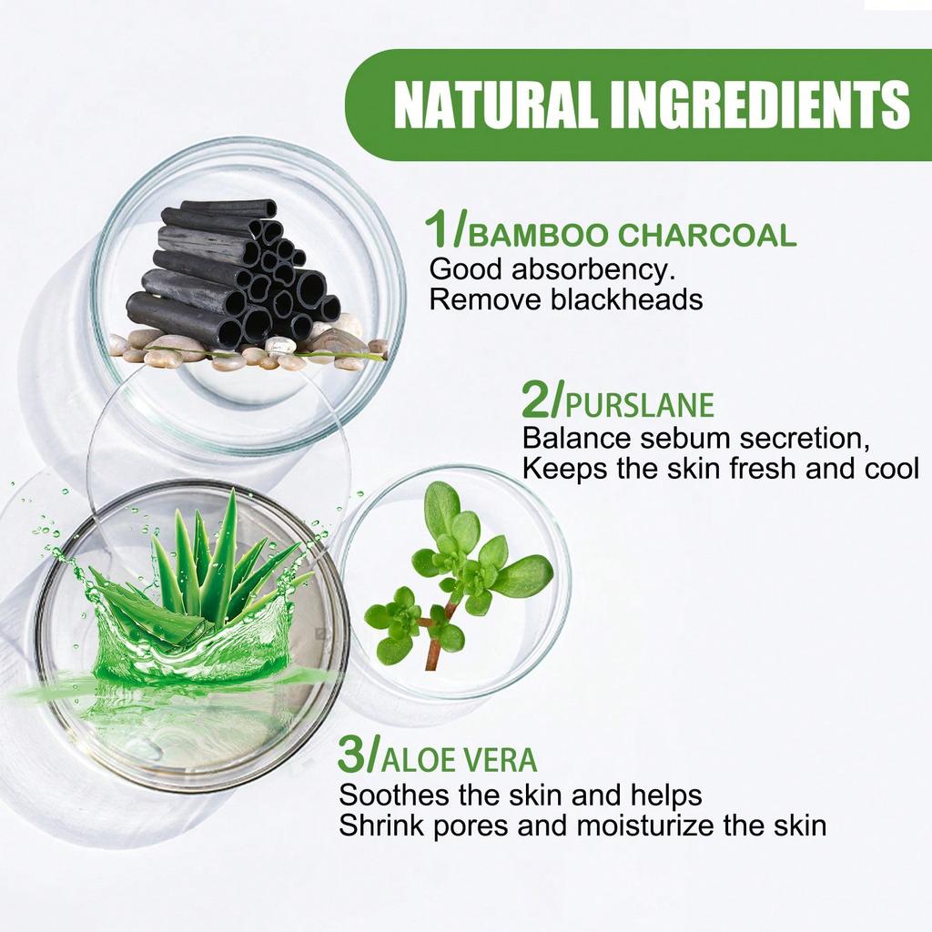 1Pc Bamboo Charcoal Blackhead Remover Peel-Off Mask - Pore Cleansing Mud Mask, Removes Blackheads An