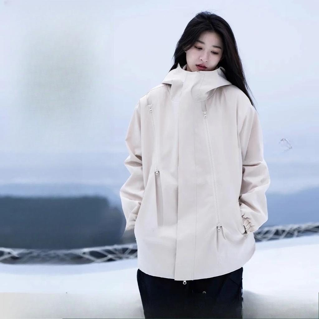 Herren- und Damen-Gleiche Doppelreißverschluss Schlichtes Design Mehrreißverschlussjacke Bergjacke