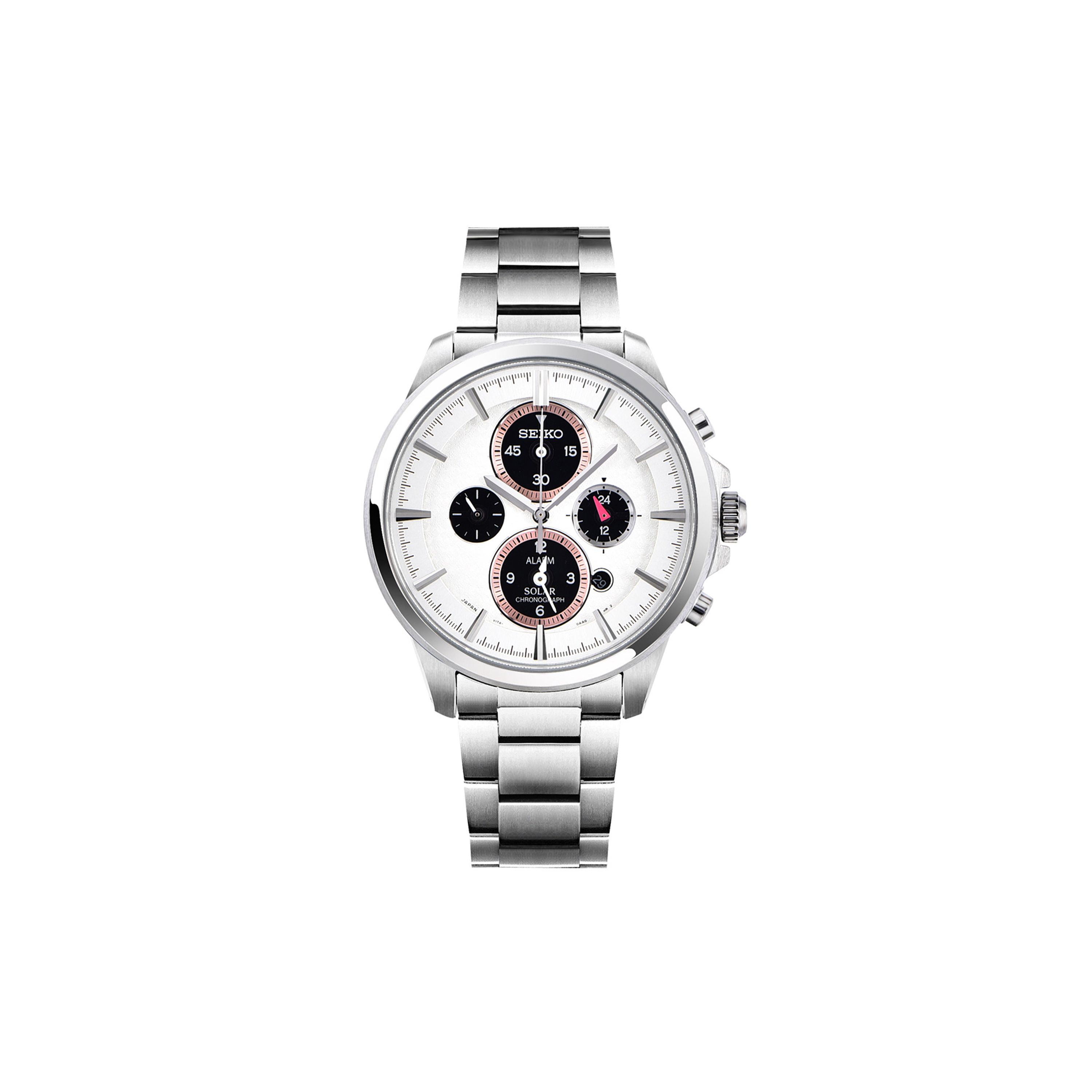 Seiko Multifunctional Chronograph Solar Quartz Movement Stainless Steel Watch Men watches White SSC033J1 White Dial