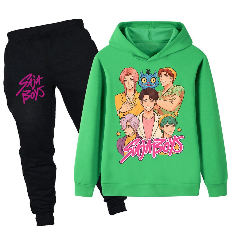 PB1219 Kinder Jungen Mädchen Kpop Mira Zoey Rumi Sajaboys Print Langarm Kapuzenpullover Hose Hosen Kleidung Sets