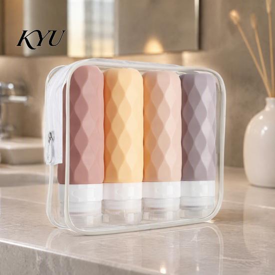Travel Size Container 4Pcs/Set Silicone Bottle for Toiletries, Leak Proof Soap Dispensers Container, Portable Refillable Shower Gel Shampoo