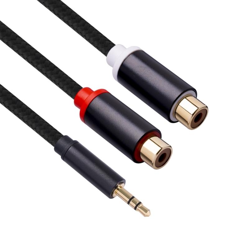 3.5mm Male To 2RCA Female Audios Adapter with Gold Plate Terminals Braide AntiInterference Design for Crystal Audios