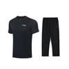 Li-Ning Plain Logo Simple Versatile Comfortable Breathable Pullover Short Sleeve Casual Sports Suit Unisex suit Black AHST347-1+AKLU881-1