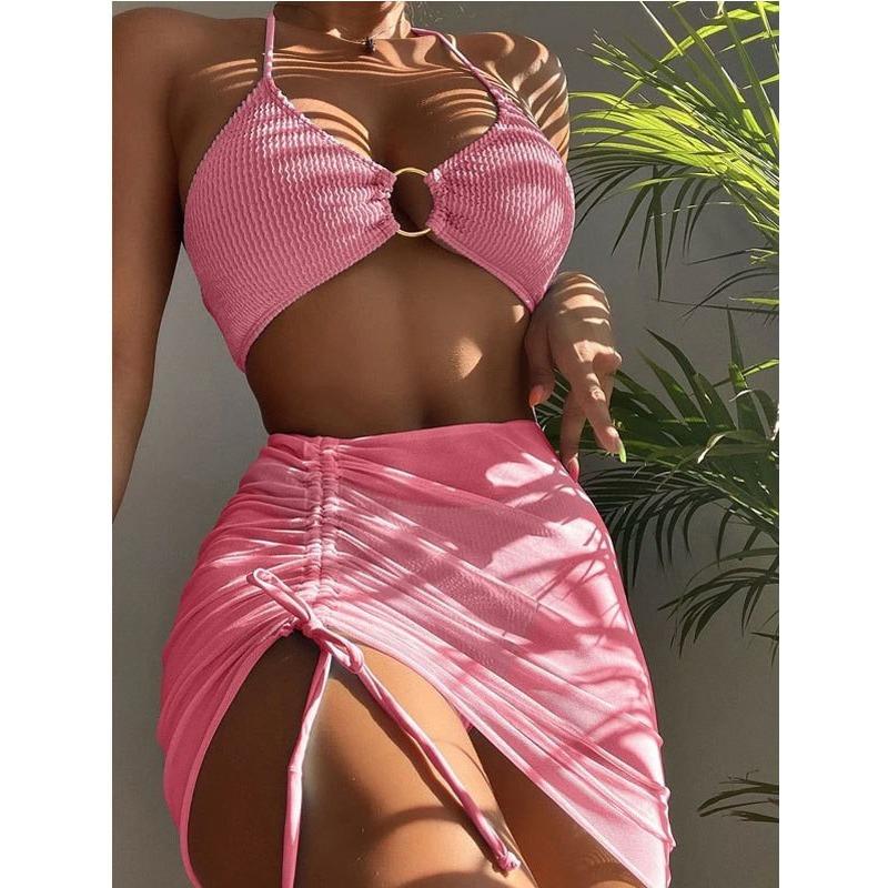 Swimsuit Women's Multi-colored Sexy Skirt Neck Three-piece Swimsuit Bikini