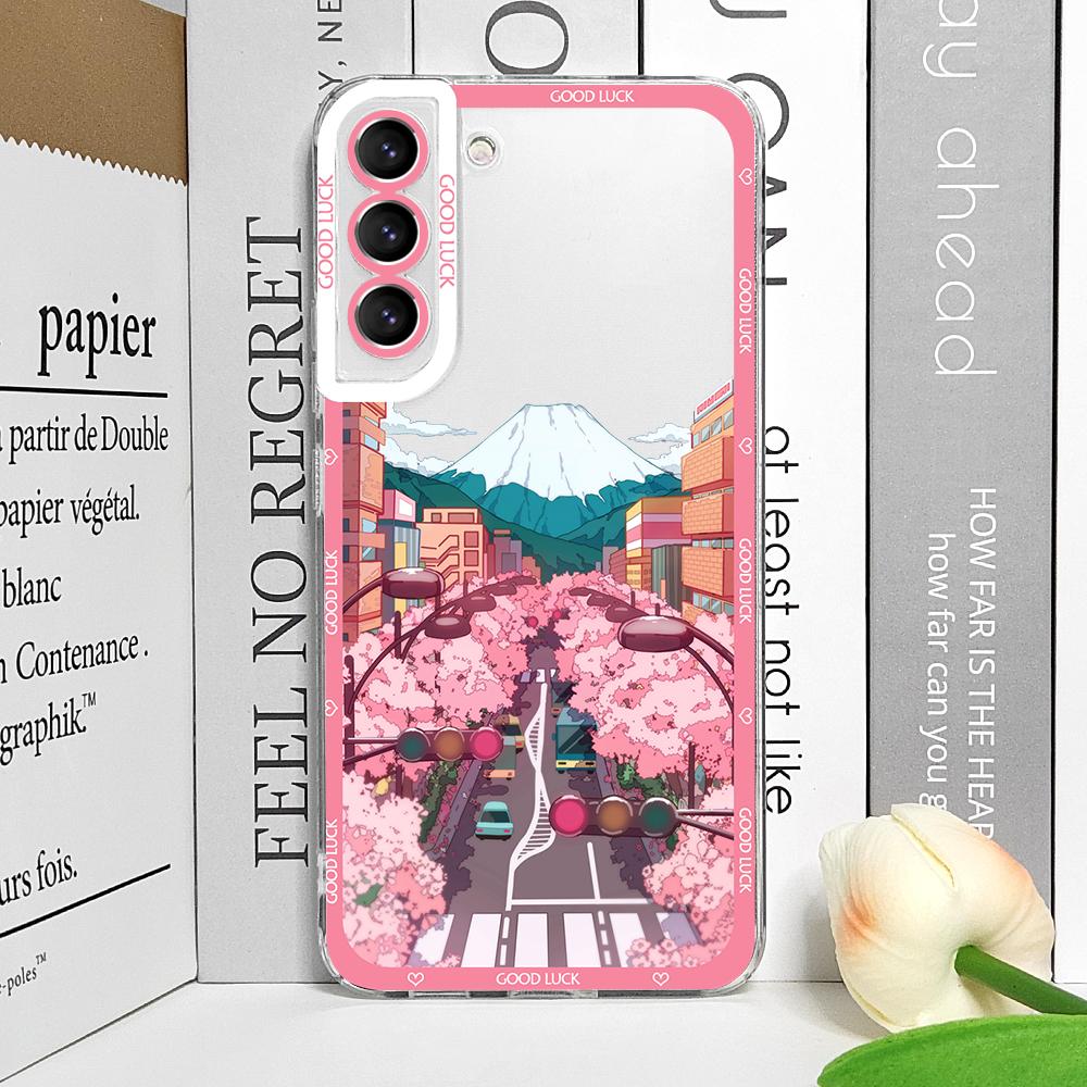Japanese Anime Scenery Landscape Phone Cases for Samsung Galaxy S22 S23 S24 S25 Ultra S21 Plus FE Transparent Soft Covers Fundas